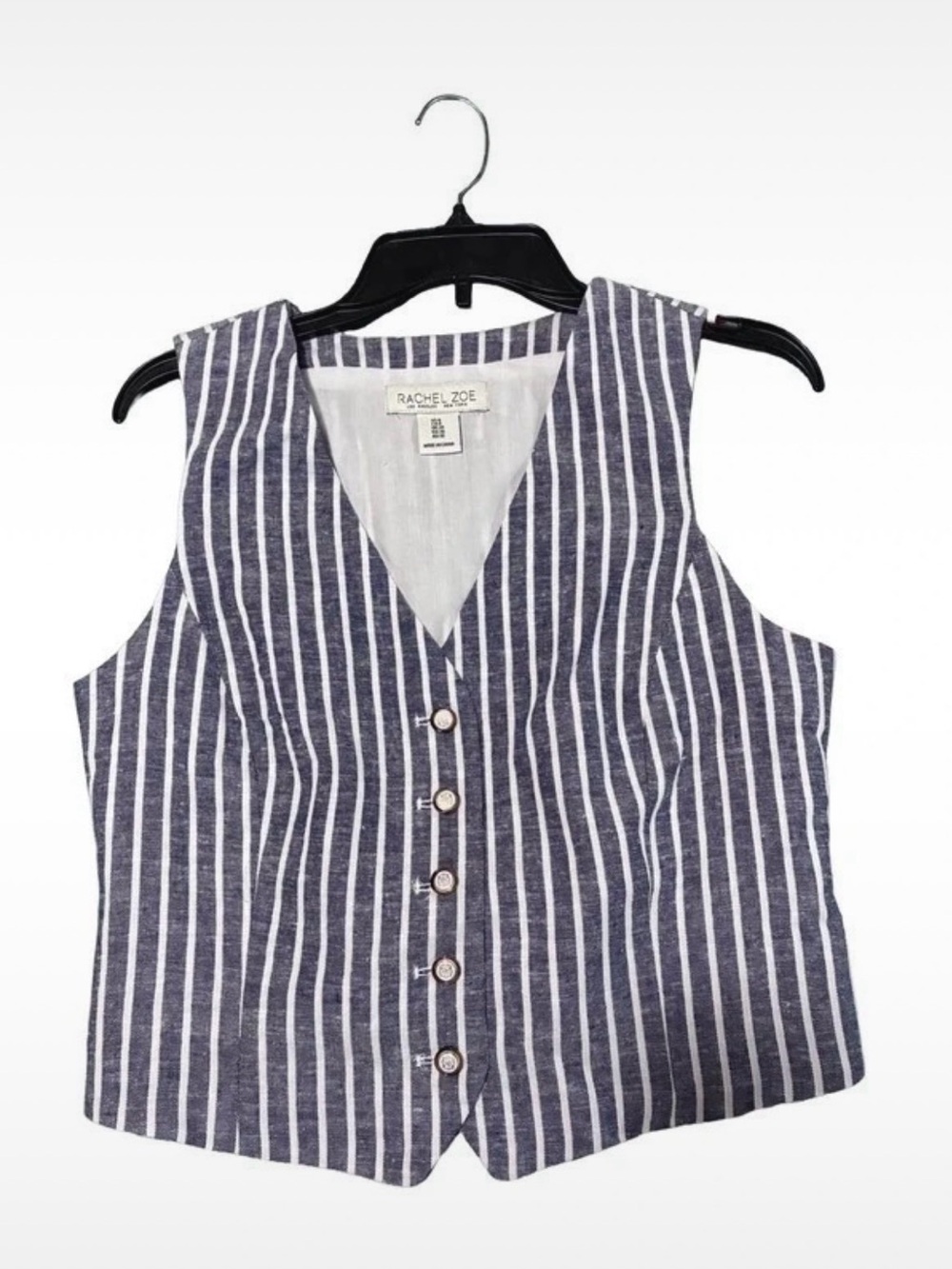 Linen-Blend Vest, Rachel Zoe Navy & White Vertical Stripe, Size 6